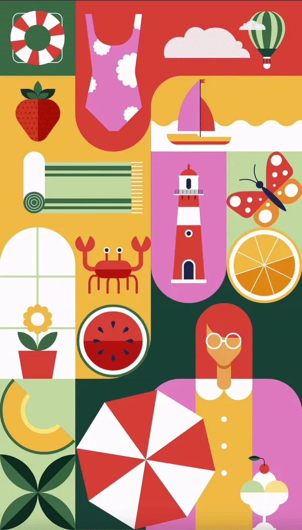 Animated geometric mosaic inspired by summer