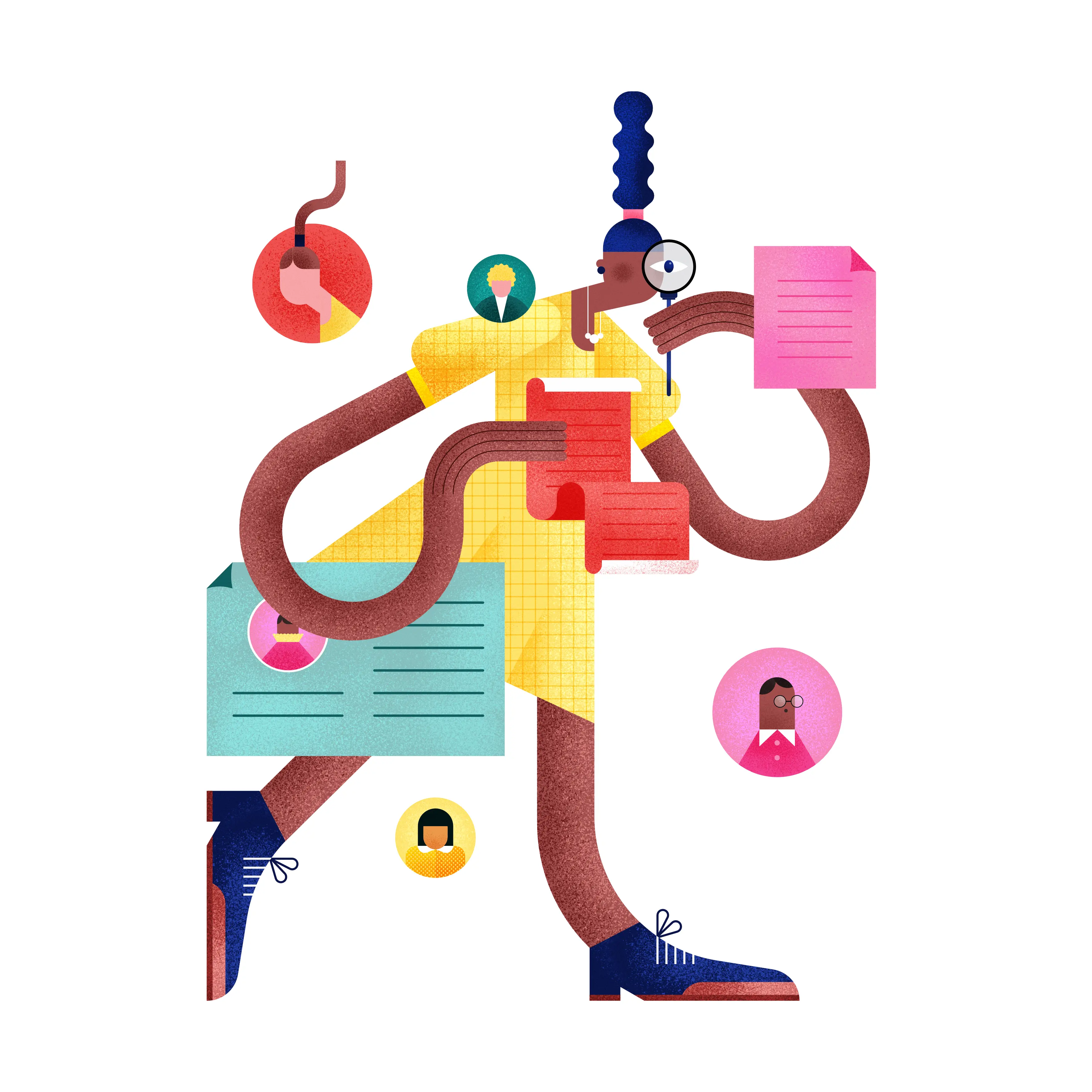 Geometric illustration combining colorful objects and playful forms
