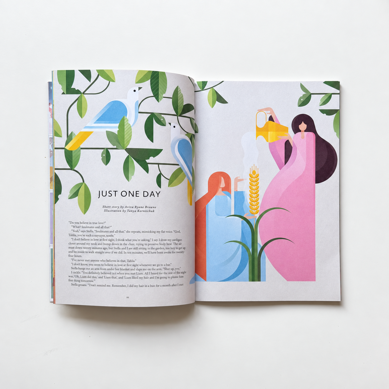 Printed Popshot Magazine spread with the illustration for Just One Day